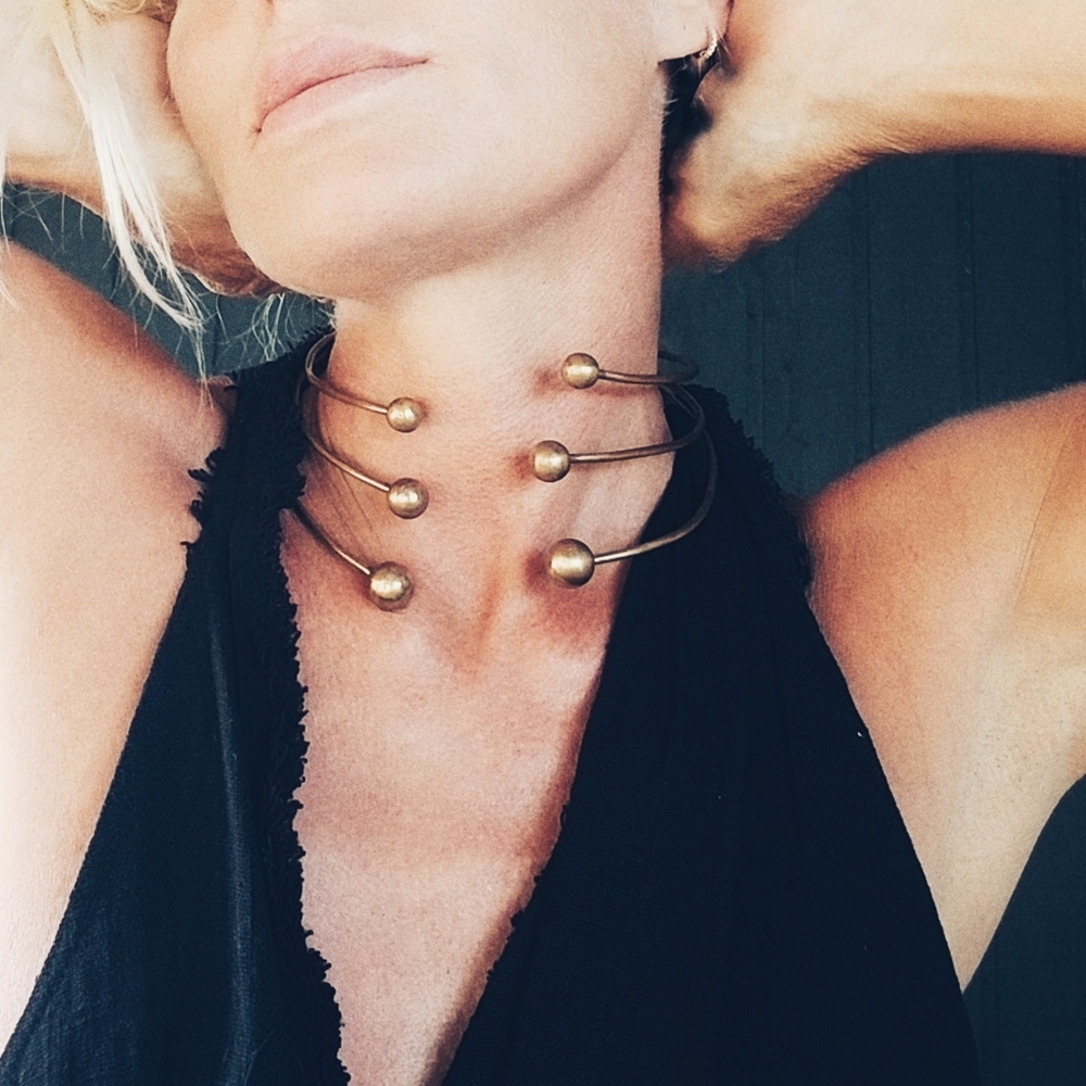Brass pearld adjustable necklace collar handmade - Picture 1 of 4